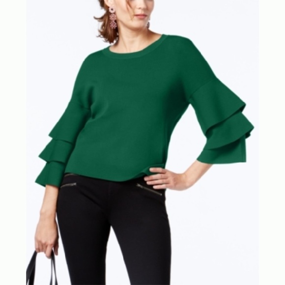 INC International Concepts Sweaters - INC Green Tiered-Sleeve Sweater